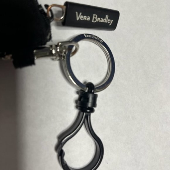 Very Bradley Black Canvas Floral Zip ID Wallet Change Purse w/Clasps - Picture 10 of 10